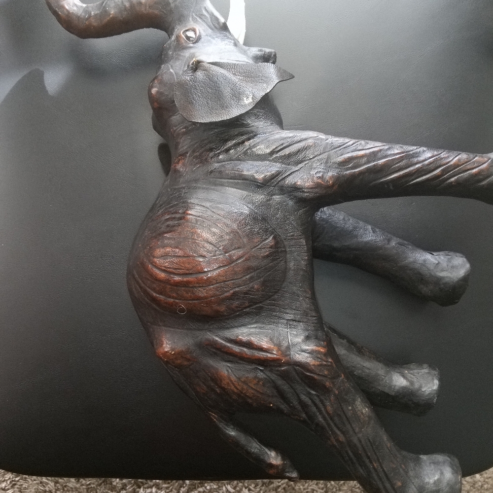 Antique Leather Elephant Vintage 1960's Leather Sculpture small Elephant Home De - Picture 3 of 4